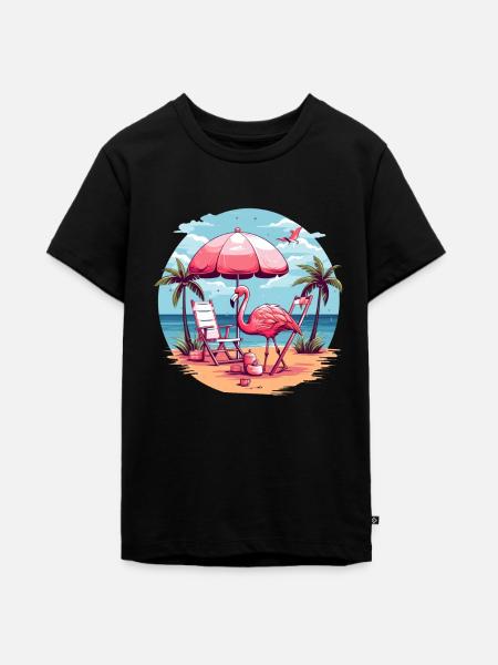 Flamingo am Strand - Teenager Premium Bio T-Shirt - Schwarz