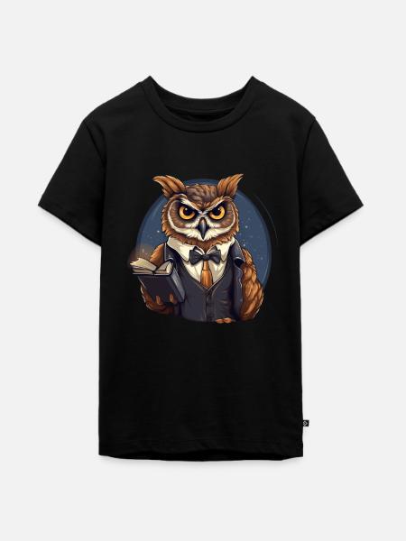 Lehrer Eule mit Buch - Teenager Premium Bio T-Shirt - Schwarz