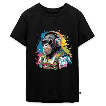 Affe mit Kopfhörer Sonnenbrille Tracht - Teenager Premium Bio T-Shirt - Schwarz - Vorne - AI Model Teenager Male light (155cm)