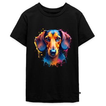 Dackel Bunte Kunst Kunstwerk Tier Motiv Dackel - Teenager Premium Bio T-Shirt - Schwarz - Vorne - AI Model Teenager Male light (155cm)
