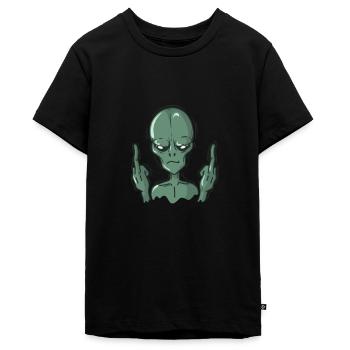 Alien zeigt Mittelfinger - Teenager Premium Bio T-Shirt - Schwarz - Vorne - AI Model Teenager Male light (155cm)