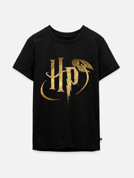 Harry Potter Logo Gold - Teenager Premium Bio T-Shirt - Schwarz