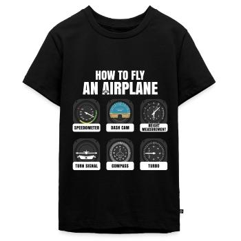Flugzeug Pilot Piloten - Teenager Premium Bio T-Shirt - Schwarz - Vorne - AI Model Teenager Male light (155cm)