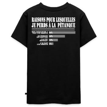 Raisons de Perdre à la Pétanque pour les Fans  - T-shirt Premium bio Ado - noir - Dos - AI Model Teenager Male light (155cm)