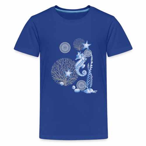 Seepferdchen mit Korallen und Seestern - Teenager Premium T-Shirt