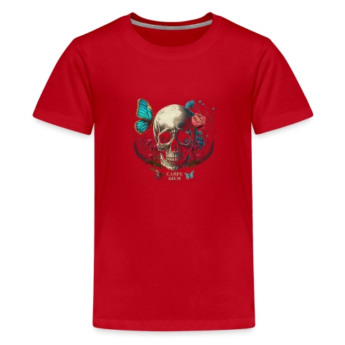 carpe diem - Totenkopf, Schmetterling, Blumen - Teenager Premium T-Shirt
