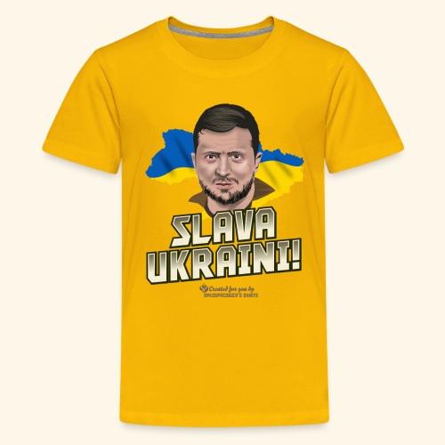 Zelensky Porträt und Slogan Ruhm der Ukraine - Teenager Premium T-Shirt
