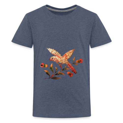 Vogel mit Blumen, Sommer, Frühling, Retro, Blüten - Teenager Premium T-Shirt