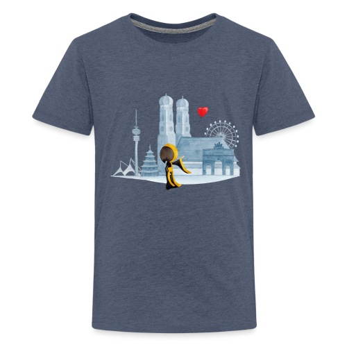 Skyline München mit Münchner Kindl und Herz - Teenager Premium T-Shirt