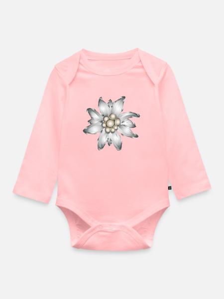 Trachten Stil Antik Silber Alpen-Edelweiß Brosche - Baby Bio-Langarm-Body - Rosa