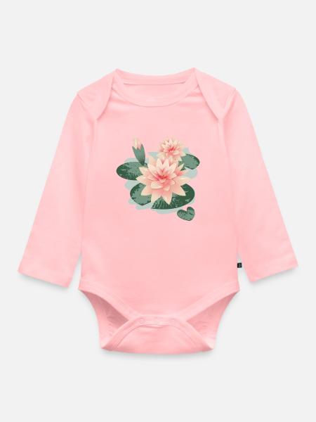 Seerosenblüten mit Knospe im Seerosenteich - Baby Bio-Langarm-Body - Rosa