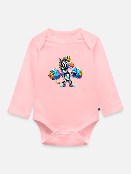 Buntes Zebra mit Hantel Langhantel - Baby Bio-Langarm-Body - Rosa