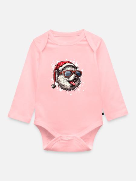 Igel Weihnachten Lustig - Baby Bio-Langarm-Body - Rosa