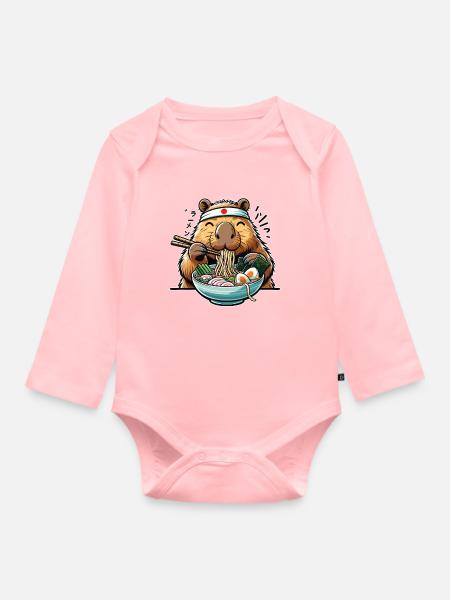 Capybara mit Nudeln Ramen kawaii Capybara - Baby Bio-Langarm-Body - Rosa