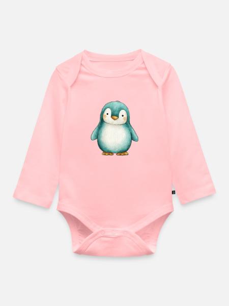 Frosted Penguin – Winterkinderillustration - Baby Bio-Langarm-Body - Rosa