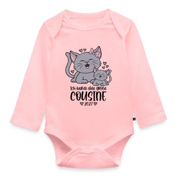 Ich werde eine große Cousine 2027 Kätzchen - Baby Bio-Langarm-Body - Rosa - Vorne