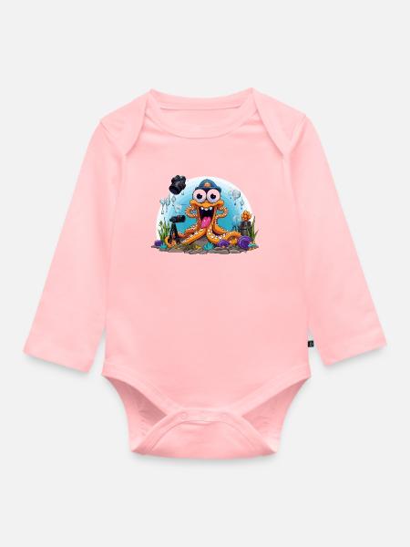 Tauchender Foto-Oktopus - Baby Bio-Langarm-Body - Rosa