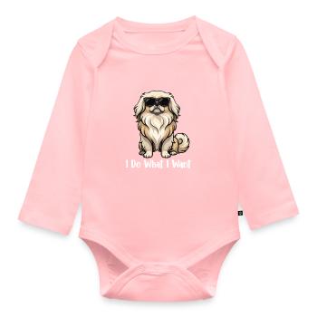 Ich mache, was ich will – Pekingesische Mama Peke Hund Papa - Baby Bio-Langarm-Body - Rosa - Vorne