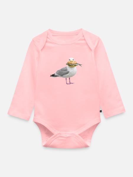 Silbermoewe-mit-Fischbroetchen Möwe - Baby Bio-Langarm-Body - Rosa