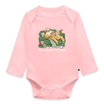 Busy Doing Nothing Faultier Couch Popcorn - Baby Bio-Langarm-Body - Rosa - Vorne