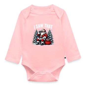Ich habe diesen Weihnachtsmann "Frohe Weihnachten" lustig gesehen - Baby Bio-Langarm-Body - Rosa - Vorne