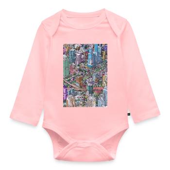 Colorful Cityscape Doodle - Baby Bio-Langarm-Body - Rosa - Vorne