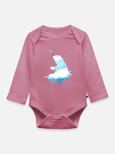 Eisbär mit Schneeflocken - Baby Bio-Langarm-Body - Mauve