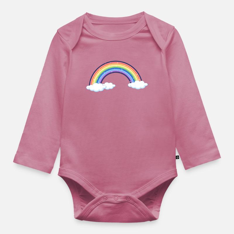 Vibrant Rainbow Over Clouds - Organic Longsleeve Baby Bodysuit - mauve
