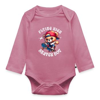 Skater Teddybär auf Skateboard - Baby Bio-Langarm-Body - Mauve - Vorne