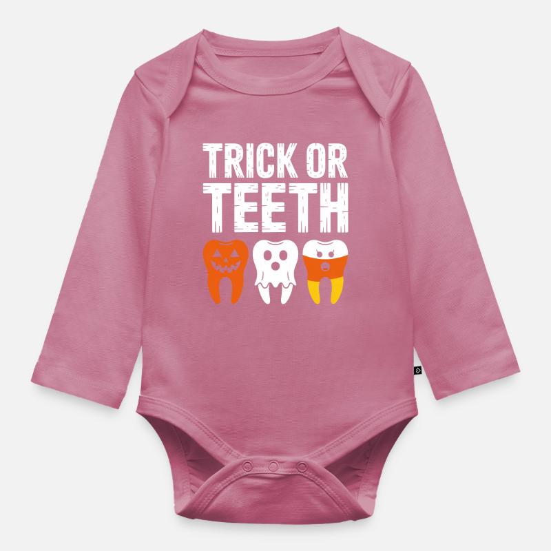 Trick oder Teeth Halloween-T-Shirt - Baby Bio-Langarm-Body - Mauve
