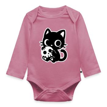 Cute Scary Cat with Skull | Kawaii Spooky Mot - Organic Longsleeve Baby Bodysuit - mauve - Front