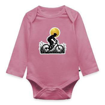 Radfahrer Bergauf Holzschnitt Stil - Baby Bio-Langarm-Body - Mauve - Vorne
