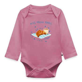 Ein Kuss aus Paris, Frankreich mit Croissant - Baby Bio-Langarm-Body - Mauve - Vorne