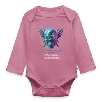 Totenkopf Neon, Synthwave, Cyberpunk, Halloween - Baby Bio-Langarm-Body - Mauve - Vorne