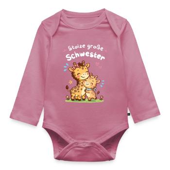 Stolze große Schwester Giraffe – Kleiner Bruder - Baby Bio-Langarm-Body - Mauve - Vorne