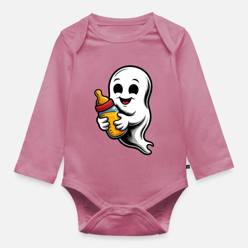 Fantôme mignon avec biberon - Body Bébé bio manches longues - mauve