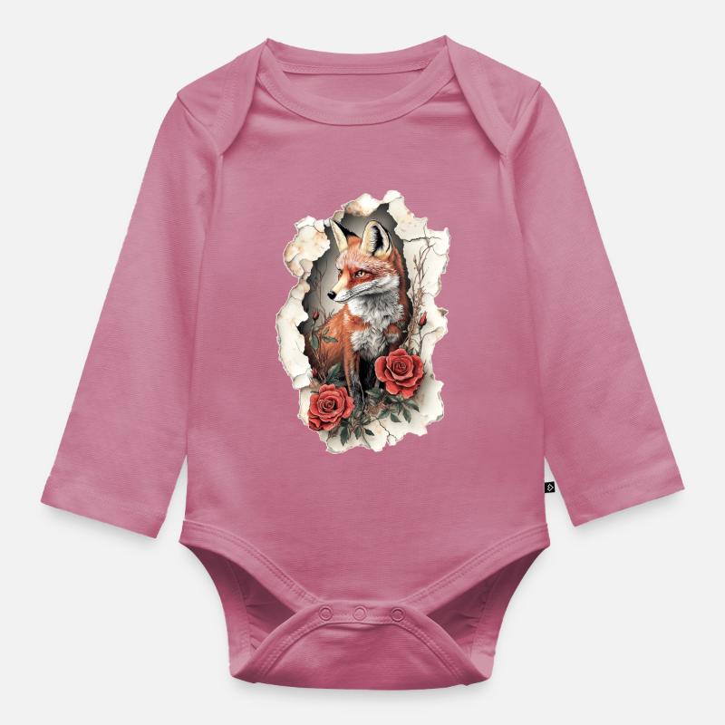 Fuchs mit Blumen - Baby Bio-Langarm-Body - Mauve