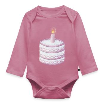 Pastel Birthday Cake with Candle - Organic Longsleeve Baby Bodysuit - mauve - Front