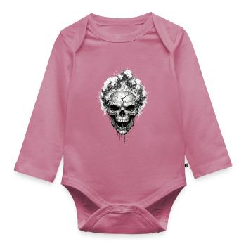 Burning Skull Gothic Horror-Grafik - Baby Bio-Langarm-Body - Mauve - Vorne