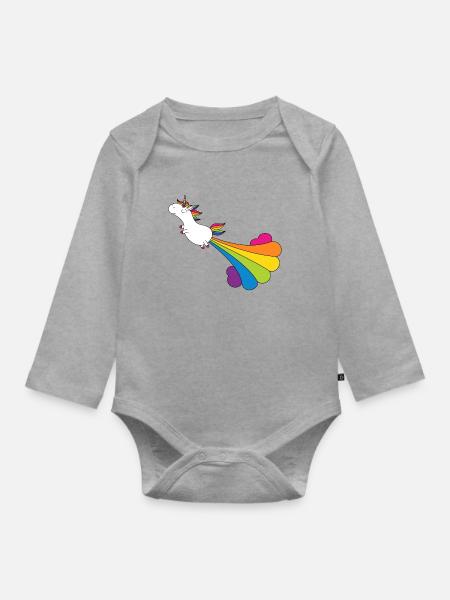Pupsendes Einhorn - Baby Bio-Langarm-Body - Grau meliert