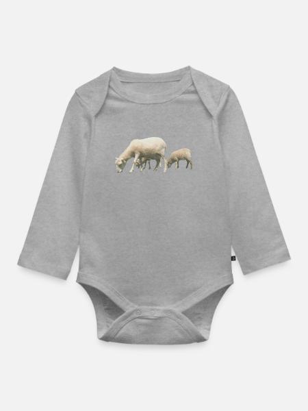 Schafe - Baby Bio-Langarm-Body - Grau meliert