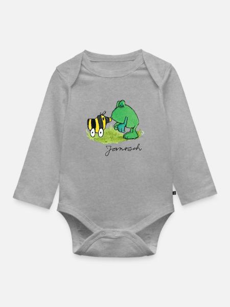 Janosch Frosch Tigerente Kuss - Baby Bio-Langarm-Body - Grau meliert
