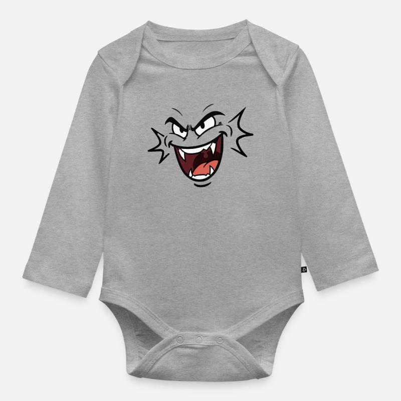 Funny vampire face laughing pattern comic - Organic Longsleeve Baby Bodysuit - heather grey
