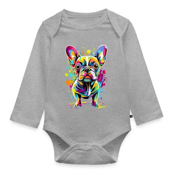 Bouledogue Français Coloré - Race de chien - Body Bébé bio manches longues - gris chiné - Devant
