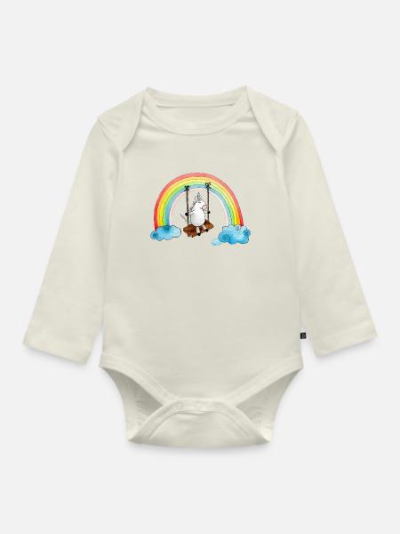 Einhorn Schaukel Regenbogen - Baby Bio-Langarm-Body - Naturweiß