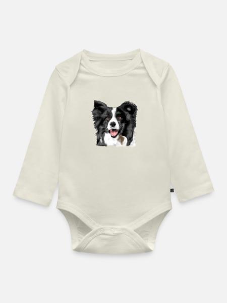 Border Collie - Baby Bio-Langarm-Body - Naturweiß
