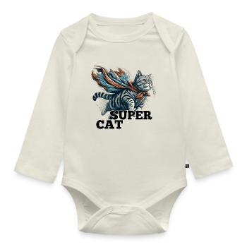 Super Katze Britisch Kurzhaar BKH getigert - Baby Bio-Langarm-Body - Naturweiß - Vorne