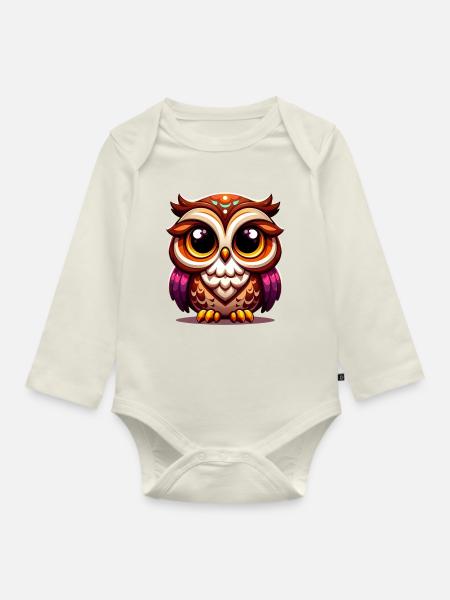 Eule - Baby Bio-Langarm-Body - Naturweiß