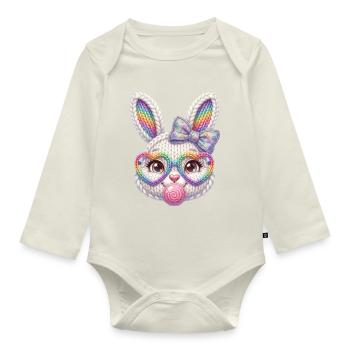 Osterhase Kaugummiblase Herz Brille Regenbogen - Baby Bio-Langarm-Body - Naturweiß - Vorne