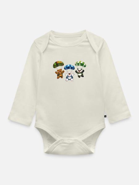 Drei Bären springen mit einem Fallschirm - Baby Bio-Langarm-Body - Naturweiß